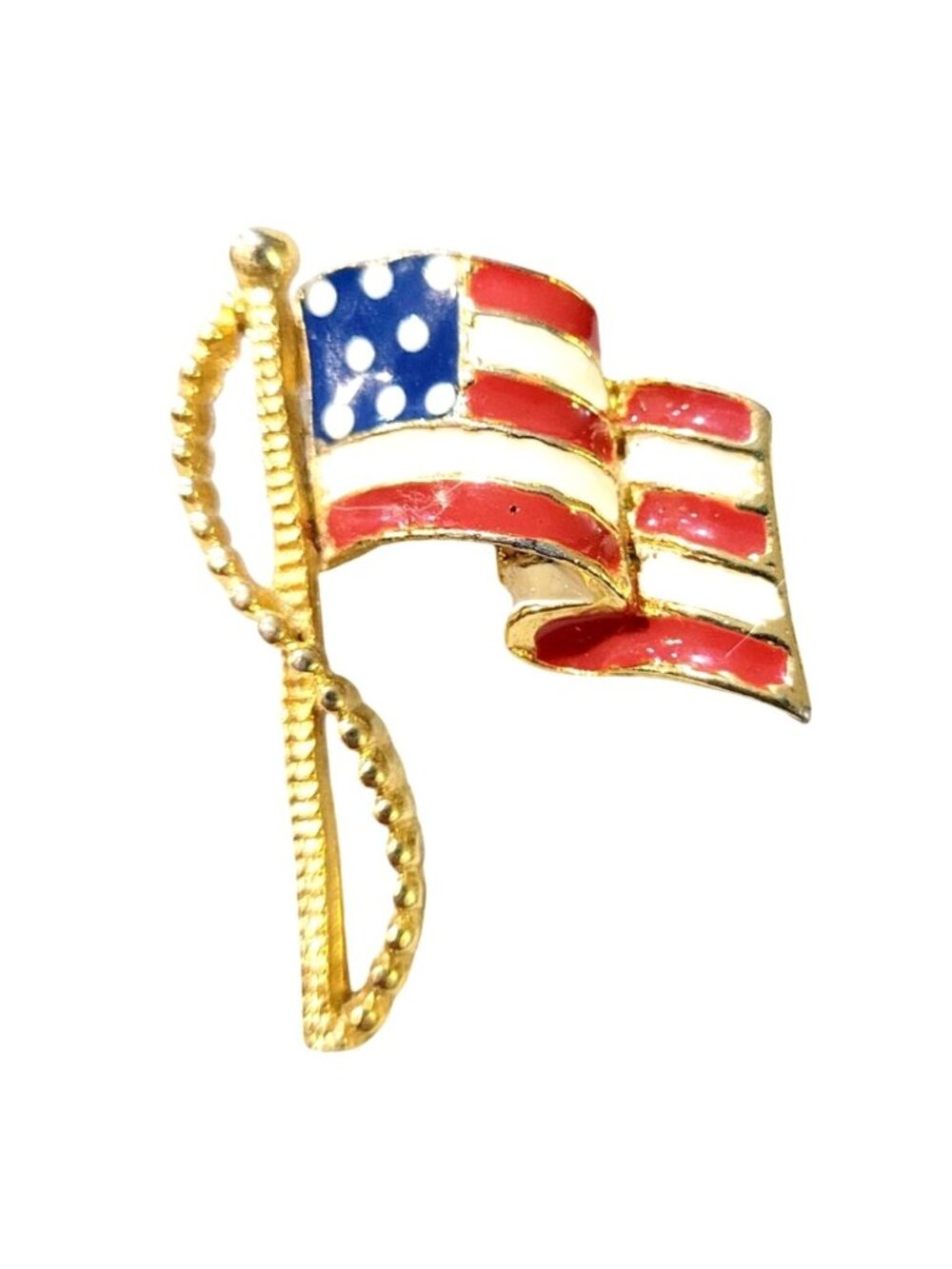 Vintage Lapel Pin or Tie Tack Patriotic Waving American Flag Enamel Brooch